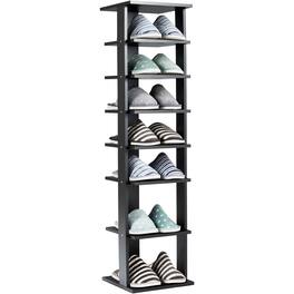 Gymax - 7-Tier Shoe Rack Practical Free Standing Shelves Storage Shelves Concise Style - Black