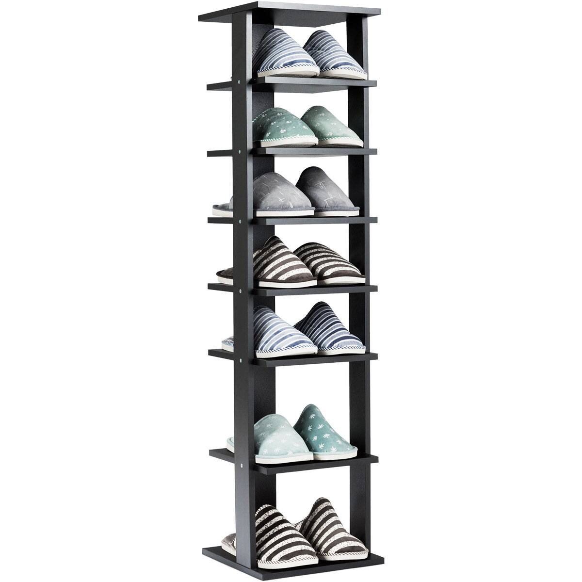 Front. Gymax - Gymax 7-Tier Shoe Rack Practical Free Standing Shelves Storage Shelves Concise Style - Black.