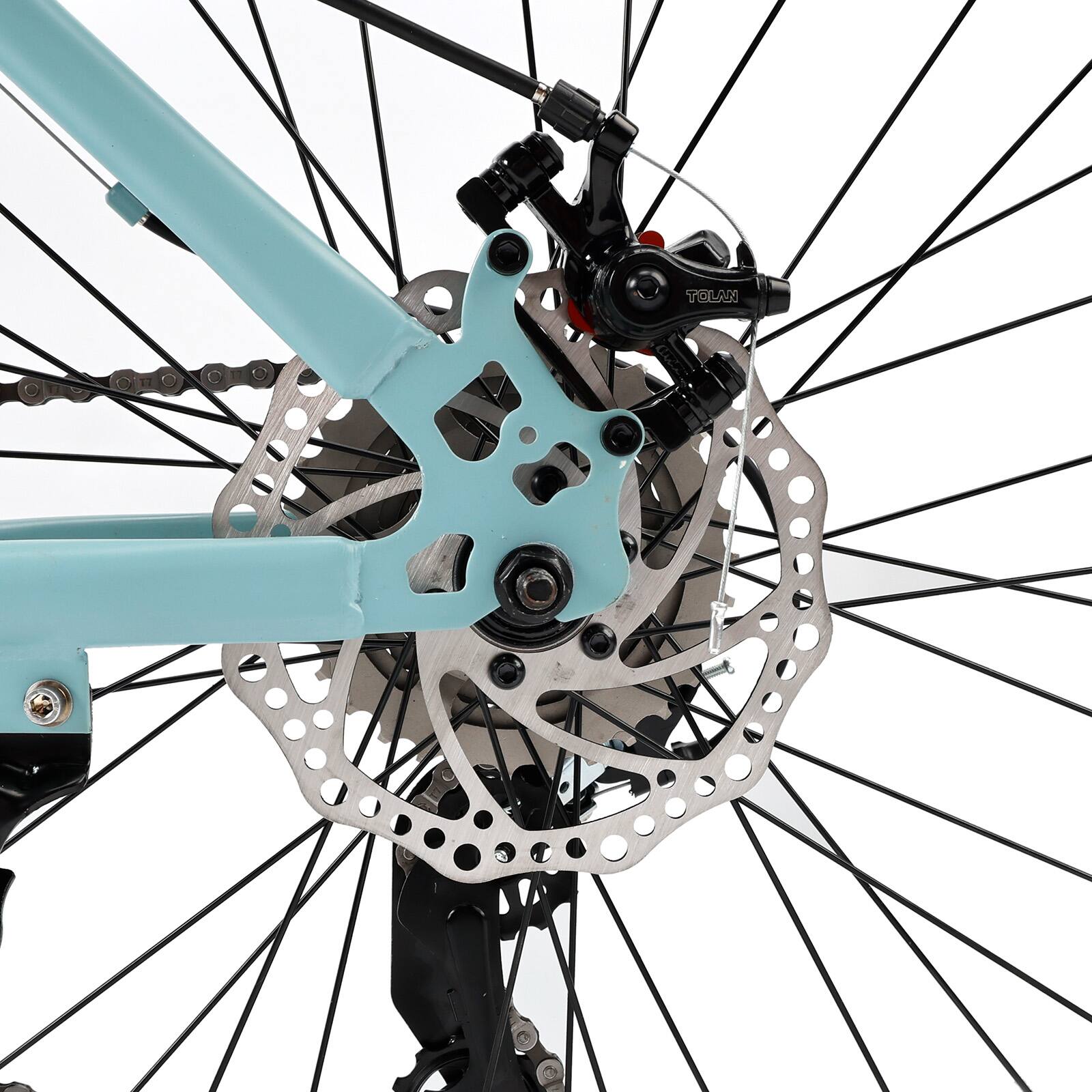 Alt View 7. Topteng - 27.5" Mountain Bike for Adults - 27 Speed, Double Disc Brake, Full Suspension, High-Carbon Steel Frame, Green - Black&Green.