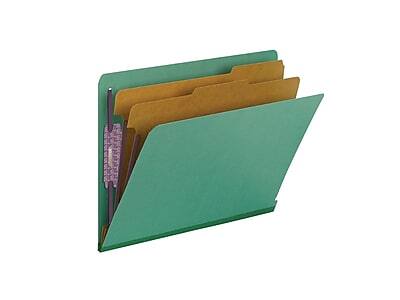 Front. Smead - SafeSHIELD 50% Recycled Heavy Duty Pressboard Classification Folder, 2-Dividers, 2" Expansion, Letter Size,10/Box - Green.