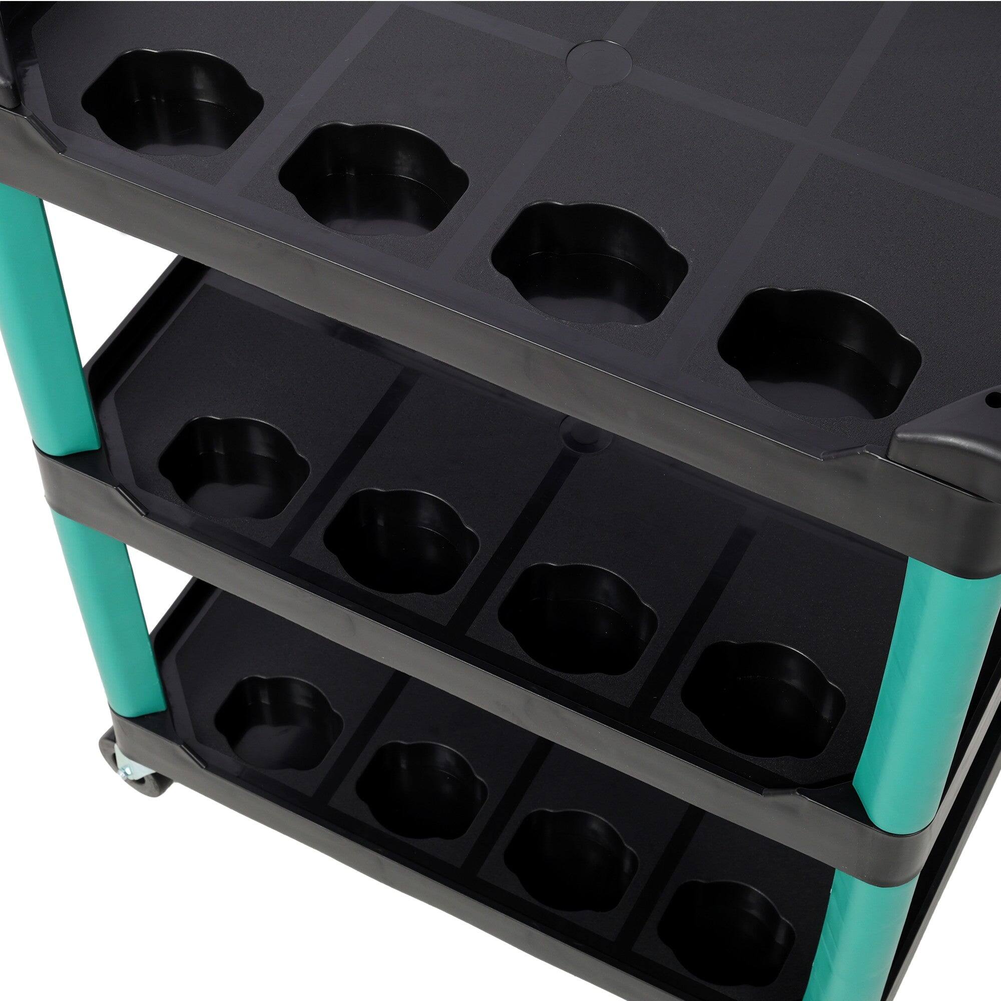 Alt View 2. Boyel Living - 17 Inches 3 Tier Black Green Rolling Plastic Utility Tool Cart With Wheels Panel Hook - Green.