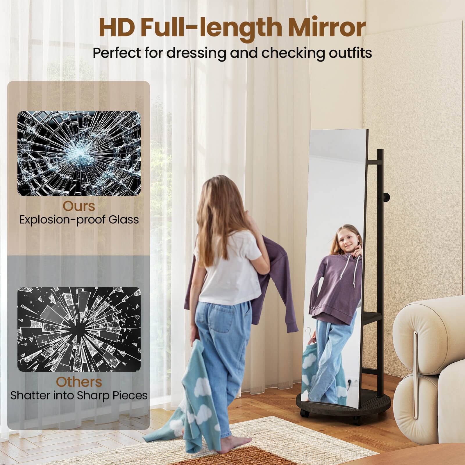 HD Full-length Mirror  
Perfect for dressing and checking outfits  

Ours  
Explosion-proof Glass  

Others  
Shatter into Sharp Pieces