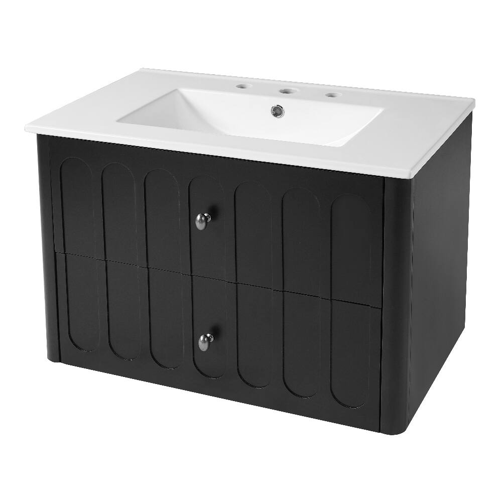 Alt View 6. Loheer - Loheer 30 inch floating bathroom vanity Black with Ceramic Sink - Black.