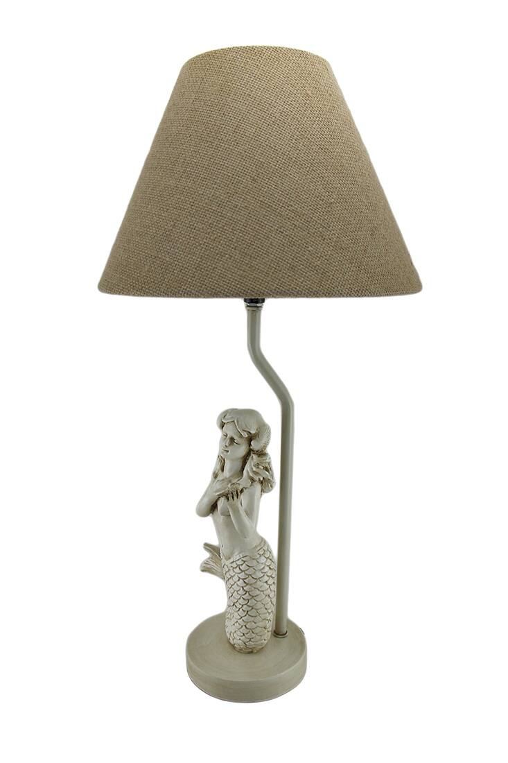 Alt View 1. Things2Die4 - Pair of Antique Stone Finish Mermaid Table Lamp with Burlap Shades - Beige.
