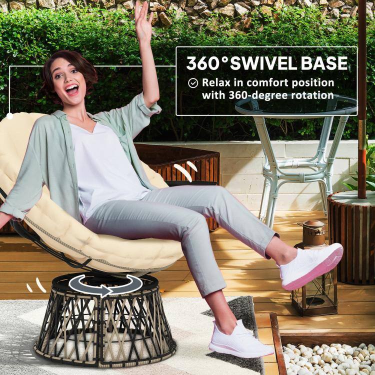 PULUZ 360 Degrees Swivel Outdoor Papasan Chair, 39 inch Overstuffed ...