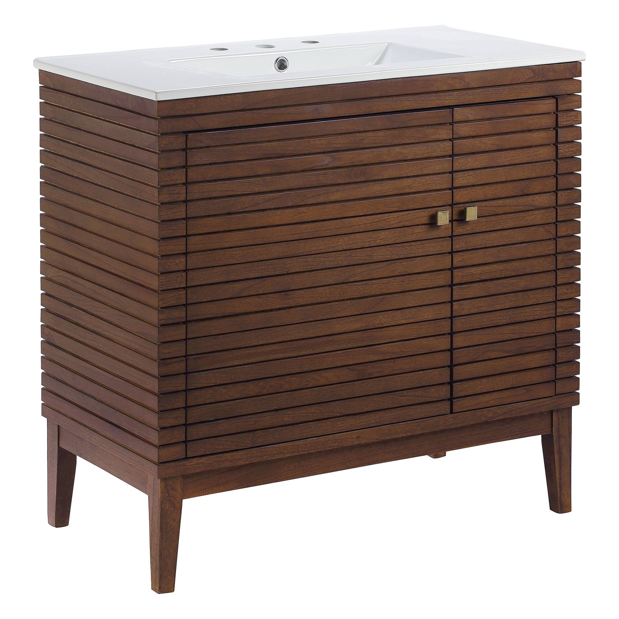 Angle. Modway - Ledger Bathroom Vanity Basin Included - Walnut White.