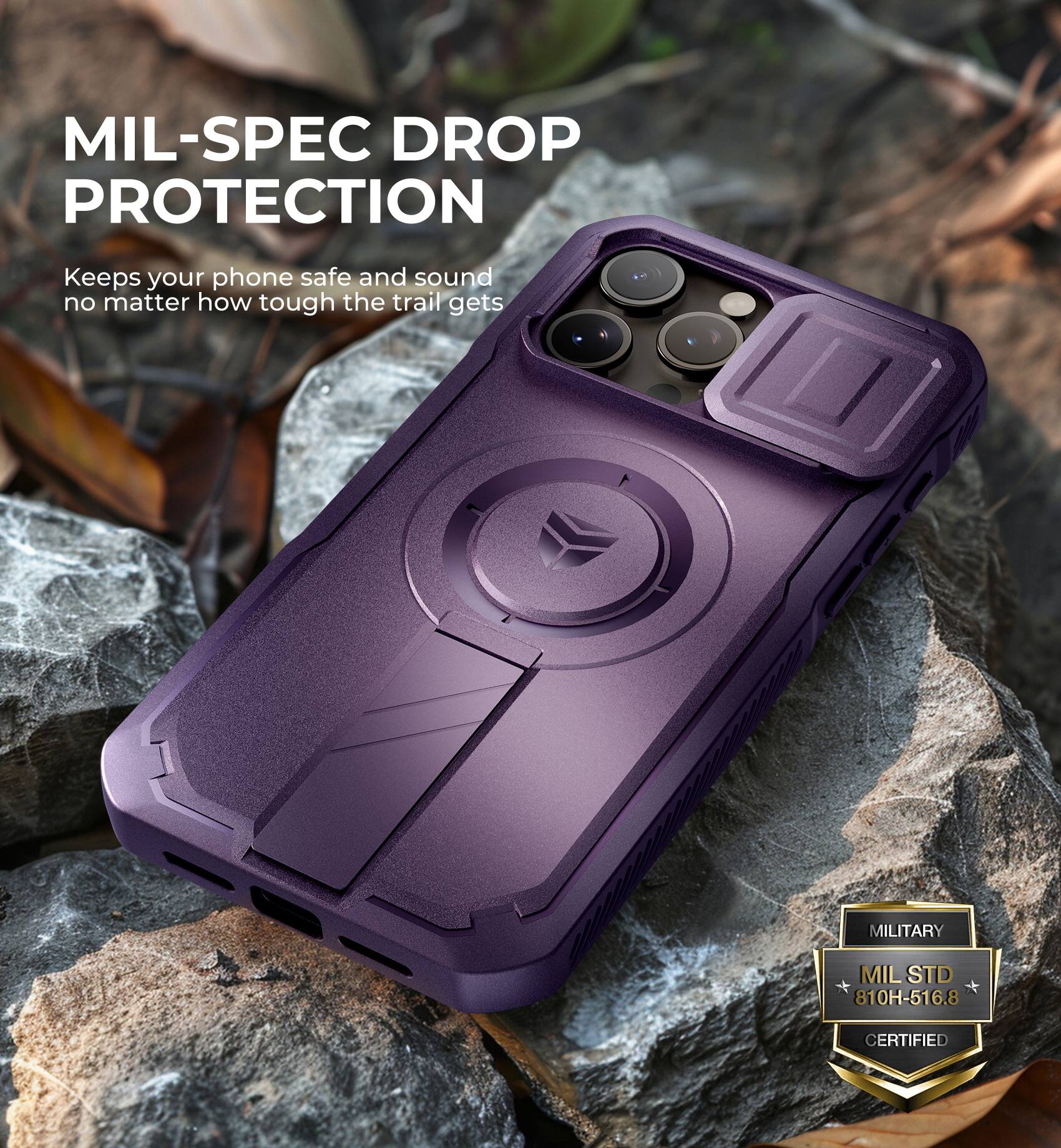MIL-SPEC DROP PROTECTION
Keeps your phone safe and sound no matter how tough the trail gets
MILITARY MIL STD 810H-516.8 CERTIFIED