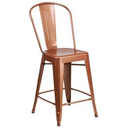 Emma + Oliver - Commercial Grade 24"H Metal Indoor-Outdoor Counter Stool w/ Drain Holes and Back - Copper