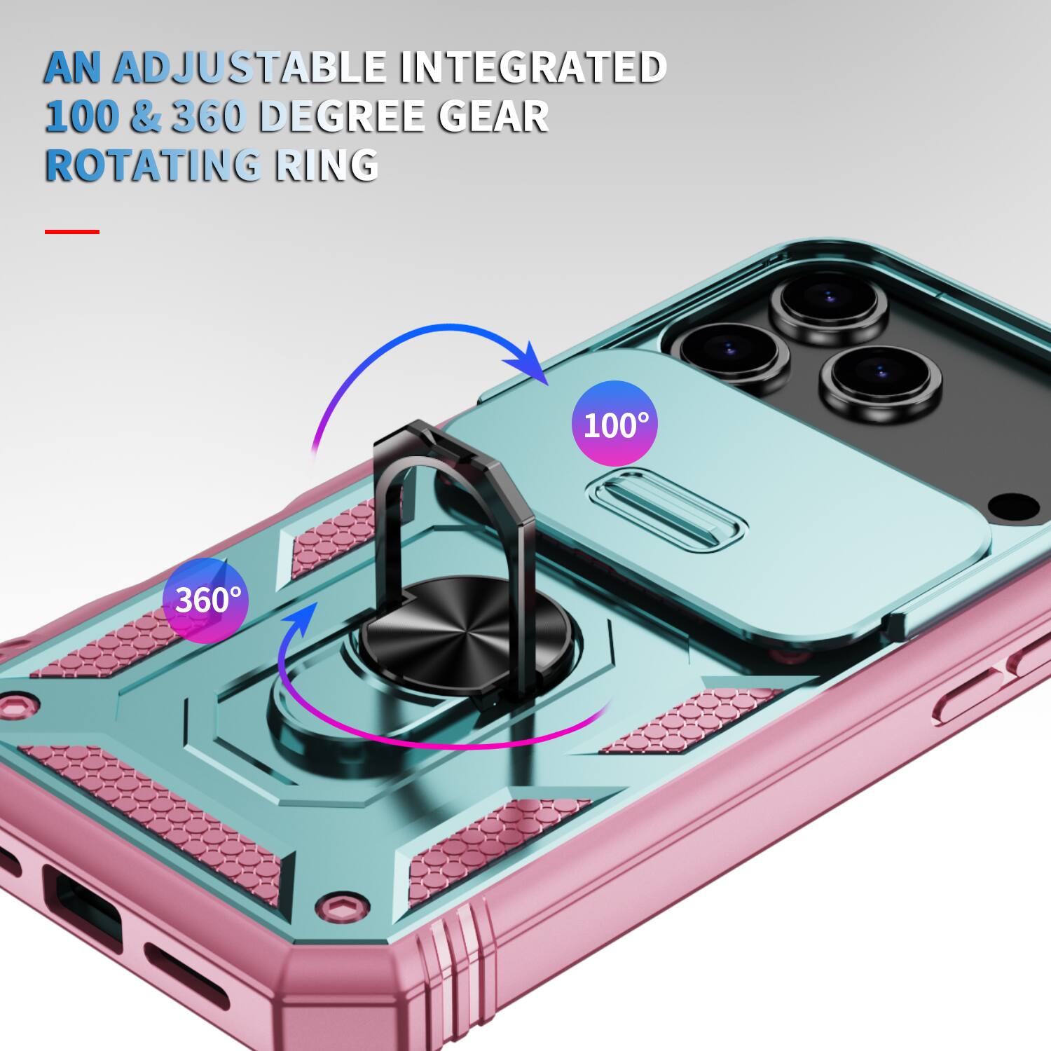 AN ADJUSTABLE INTEGRATED 100 & 360 DEGREE GEAR ROTATING RING