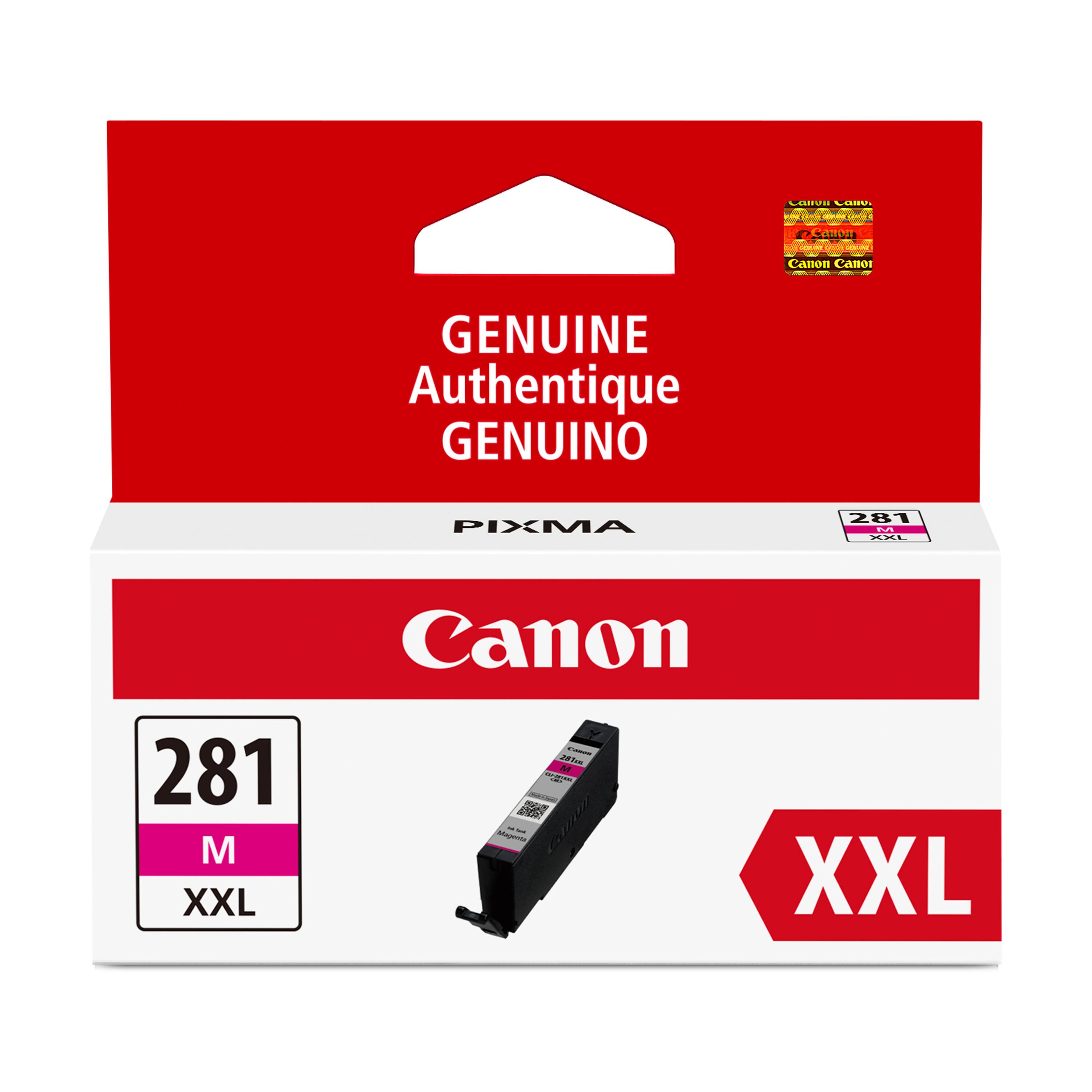 OUI LOSU  
o CATon Canor  
GENUINE Authentique GENUINO  
PIXMA 281 Cd -.  
Canon 281 M XXL  
mo ada - -  
AnEr M M XXL