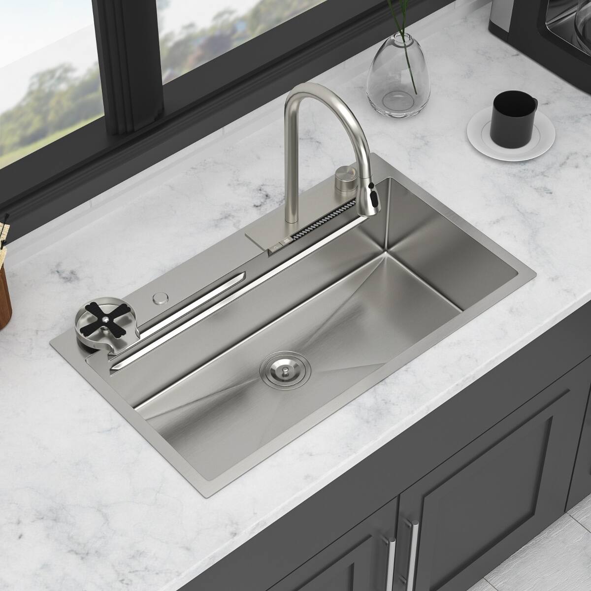 Ropilly 33 inch workstation kitchen sink, top mount single bowl kitchen ...