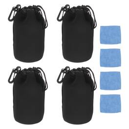 Unique Bargains - 4pcs Lens Pouch, 4"x7" Drawstring Plush Neoprene Case for DSLR Gear - Black