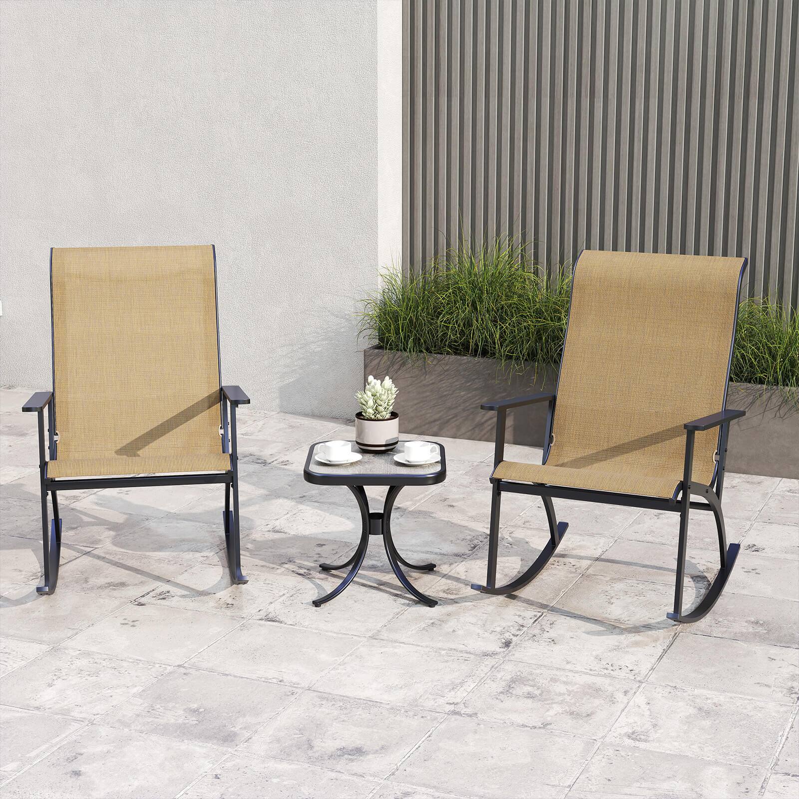 Alt View 1. Costway - Costway 3 PCS Patio Rocker Set with High Backrest & Wood-Plastic Tabletop Coffee Table - Brown.