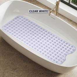 Lux Decor Collection - Bath Tub Mat 40x16 Inch Non-Slip, Quick-Dry Shower Mat with Suction Cups, Machine Washable Bathroom Safety Mat - Clear White