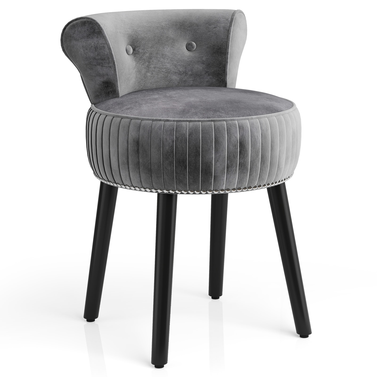 Front. Gymax - Gymax Velvet Vanity Chair w/ Back Tufted Low Back & Solid Wood Legs for Bedroom Gray - Gray.