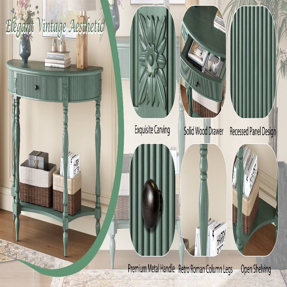 Elegant Vintage Aesthetic

Exquisite Carving
Solid Wood Drawer
Recessed Panel Design
Premium Metal Handle
Retro Roman Column Legs
Open Shelving