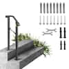 Front. VEVOR - Handrails for Outdoor Steps, Fit 1 or 2 Steps Outdoor Stair Railing, Arch 1 Wrought Iron Handrail - Black.