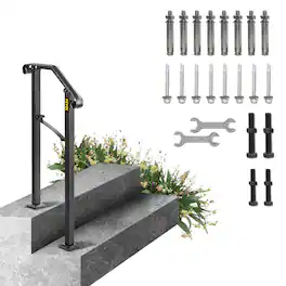 VEVOR - Handrails for Outdoor Steps, Fit 1 or 2 Steps Outdoor Stair Railing, Arch 1 Wrought Iron Handrail - Black
