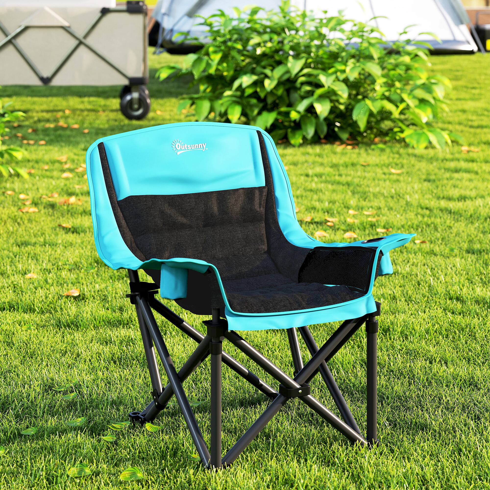 Alt View 7. Outsunny - Padded Camping Chair for Adults, Portable Folding Camping Chair with Side Pockets, Cup Holders, and Carry Bag - Black.