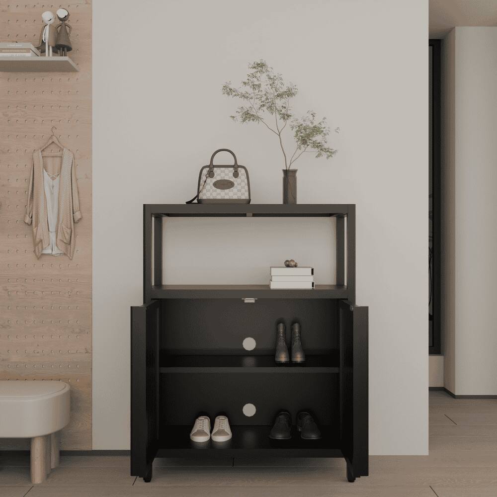 Left. Kadyn - Black Large Capacity Bamboo Storage Cabinet Furniture for Bathroom Living Room Bathroom Bamboo Storage Cabinet - Black.