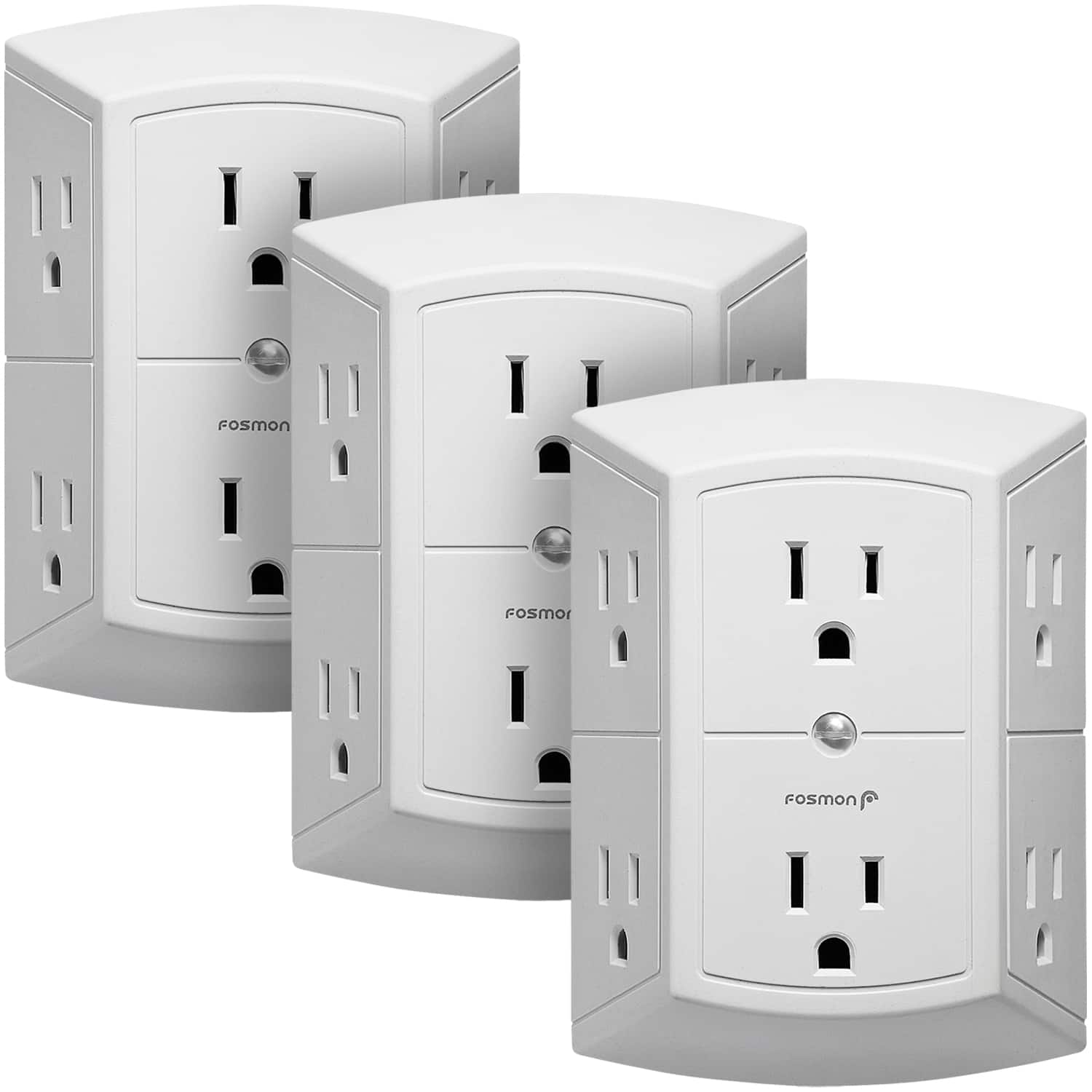 Fosmon - 3 Pack 6 Outlet Extender, Multi Plug Wall Outlet Splitter, ETL Listed Grounded Indoor Electrical Outlet, Power Adapter - White