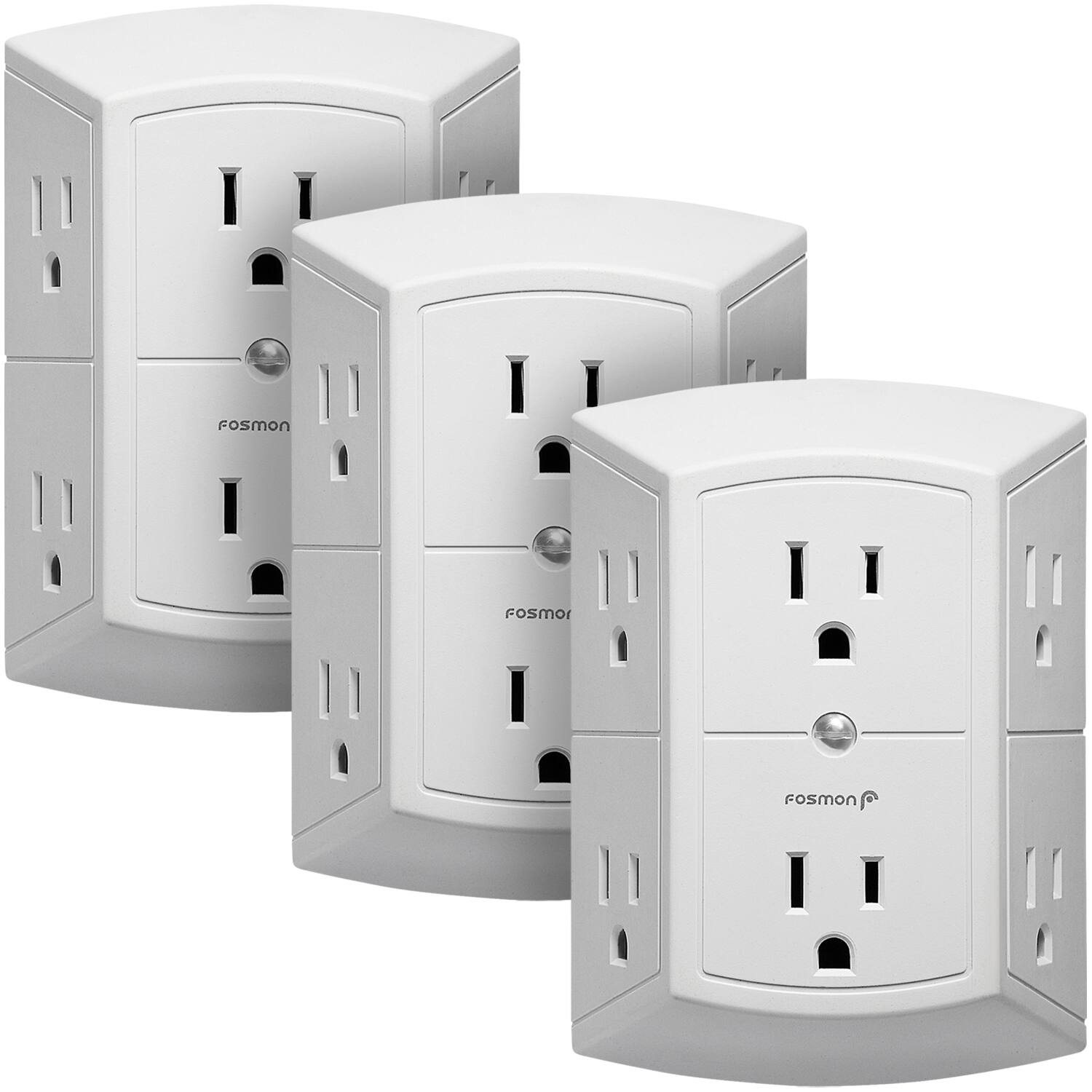 Fosmon - [ETL Listed]3x Electrical Outlet Extender Multi Plug Wall Outlet(6-Outlet), Surge Protector Outlet Splitter, 3-Prong 15A - White