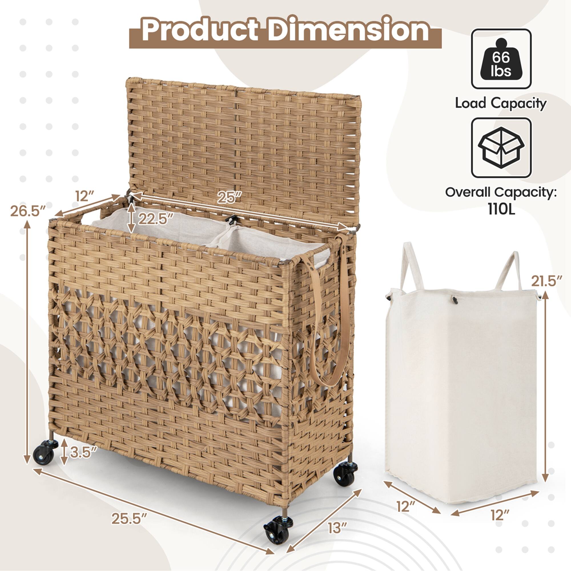Product Dimension: 66 lbs Load Capacity 26.5" 12" 22.5" 25" Overall Capacity: 110L 21.5" 3.5" 25" 13" 12" 12"