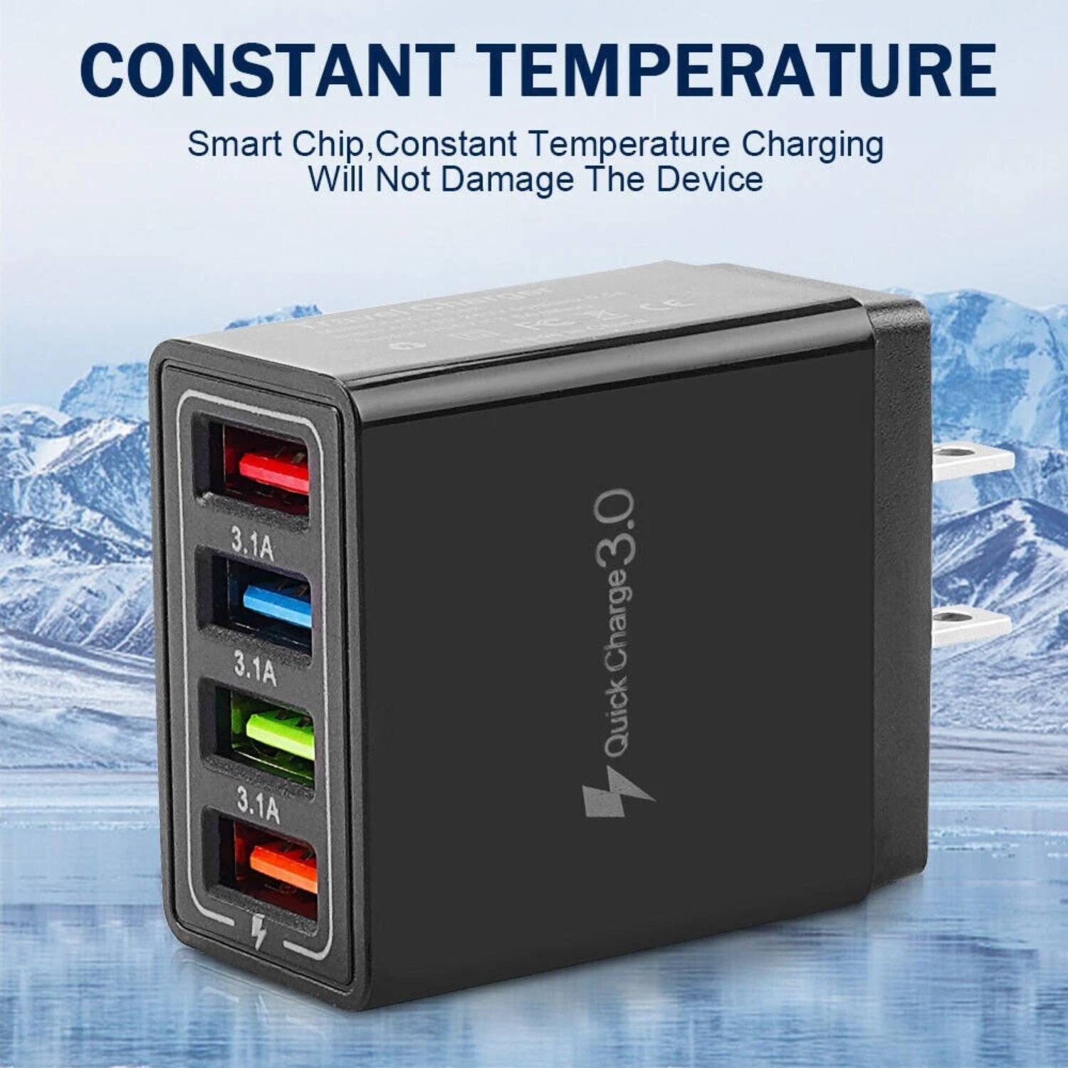 CONSTANT TEMPERATURE  
Smart Chip, Constant Temperature Charging Will Not Damage The Device  

3.1A  
3.1A  
3.1A  

Quick Charge 3.0