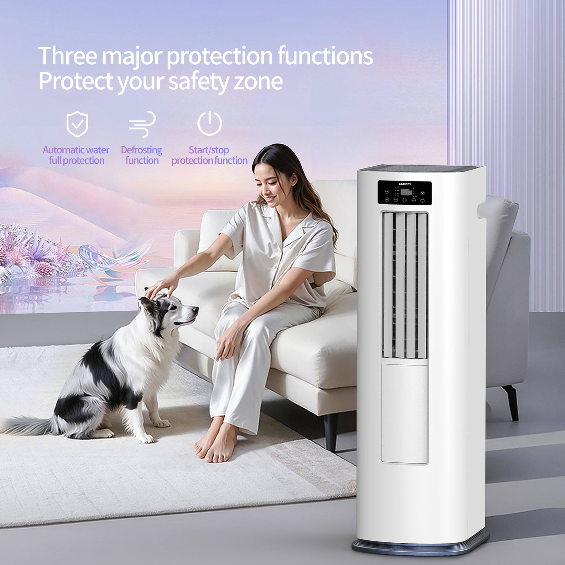 Three major protection functions  
Protect your safety zone  
Automatic water full protection  
Defrosting function  
Start/stop protection function