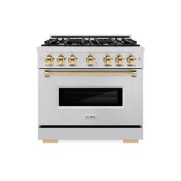 ZLINE - Autograph Edition 36" Classic Gas Range w/ 6 Burners & Polished Gold Accents (CGRZ-36-G) - Stainless Steel