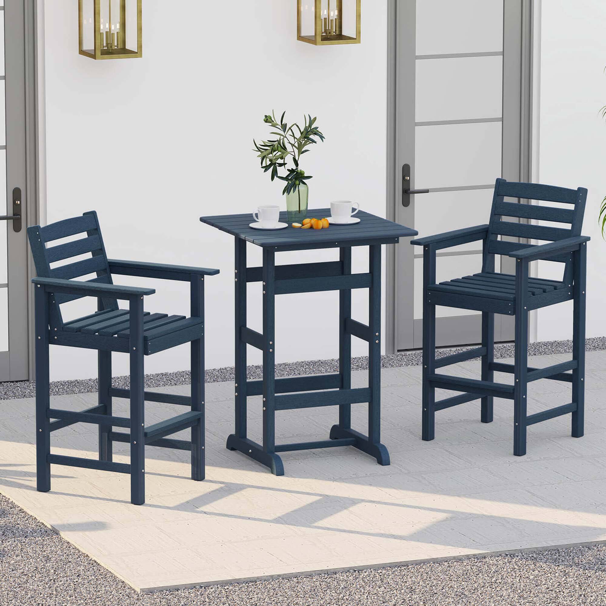 Alt View 1. Costway - Costway 3-Piece Patio HDPE Bar Set Armchairs with Square High-Top Table Footrest & Backrest - Navy.