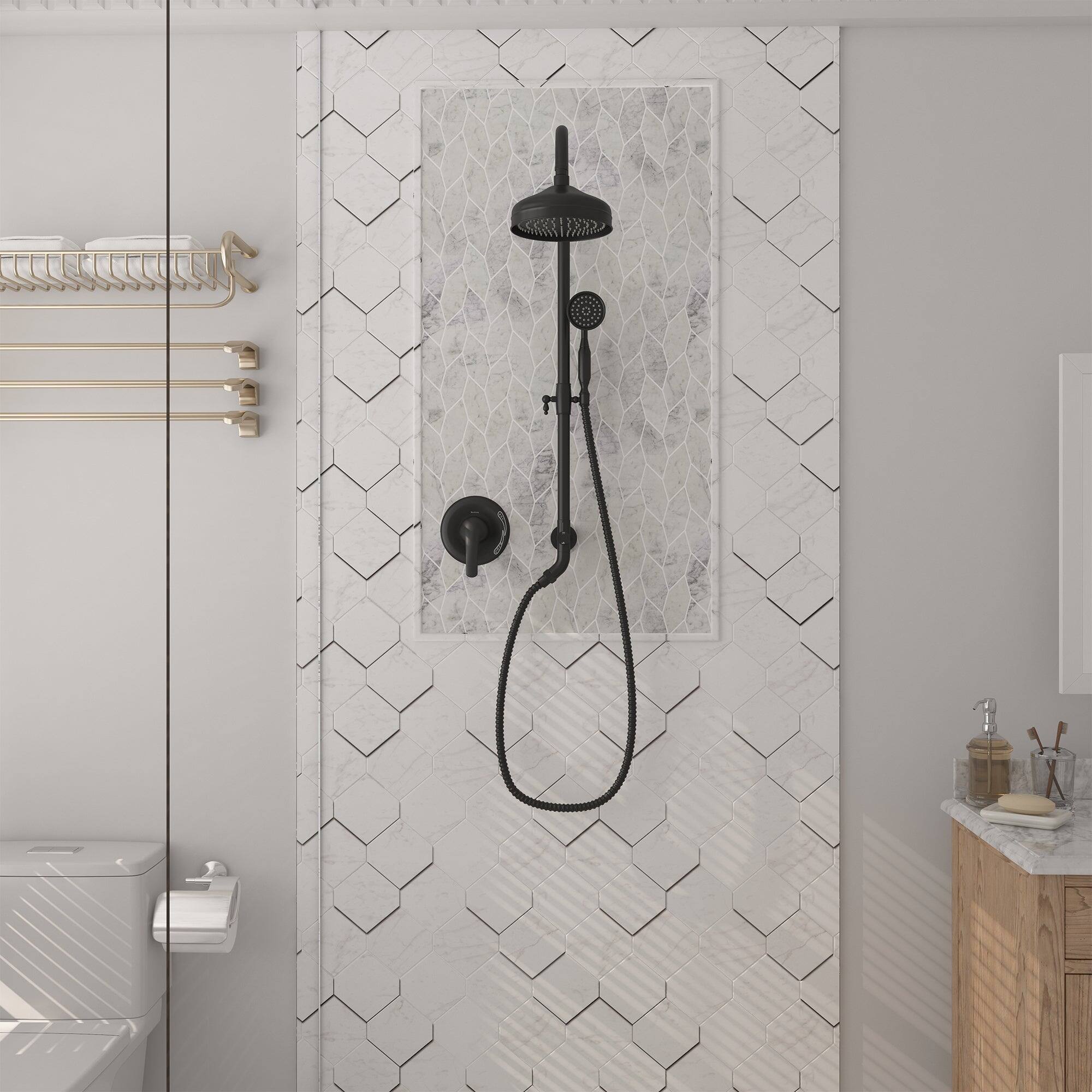 Alt View 4. Boyel Living - Retro Classic 1-Spray Dual Wall Mount Shower Heads 1.8 GPM Patterns with 8 in. with Brass Rough-in Valve in Matte Black - Matte Black.