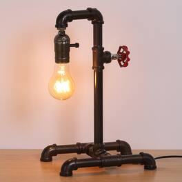 Oumilen - Set of 2 Steampunk Wrought Iron Desk Lamps with Red Valve Accent, 63" Cord, E26 Base (Bulb Not Included)