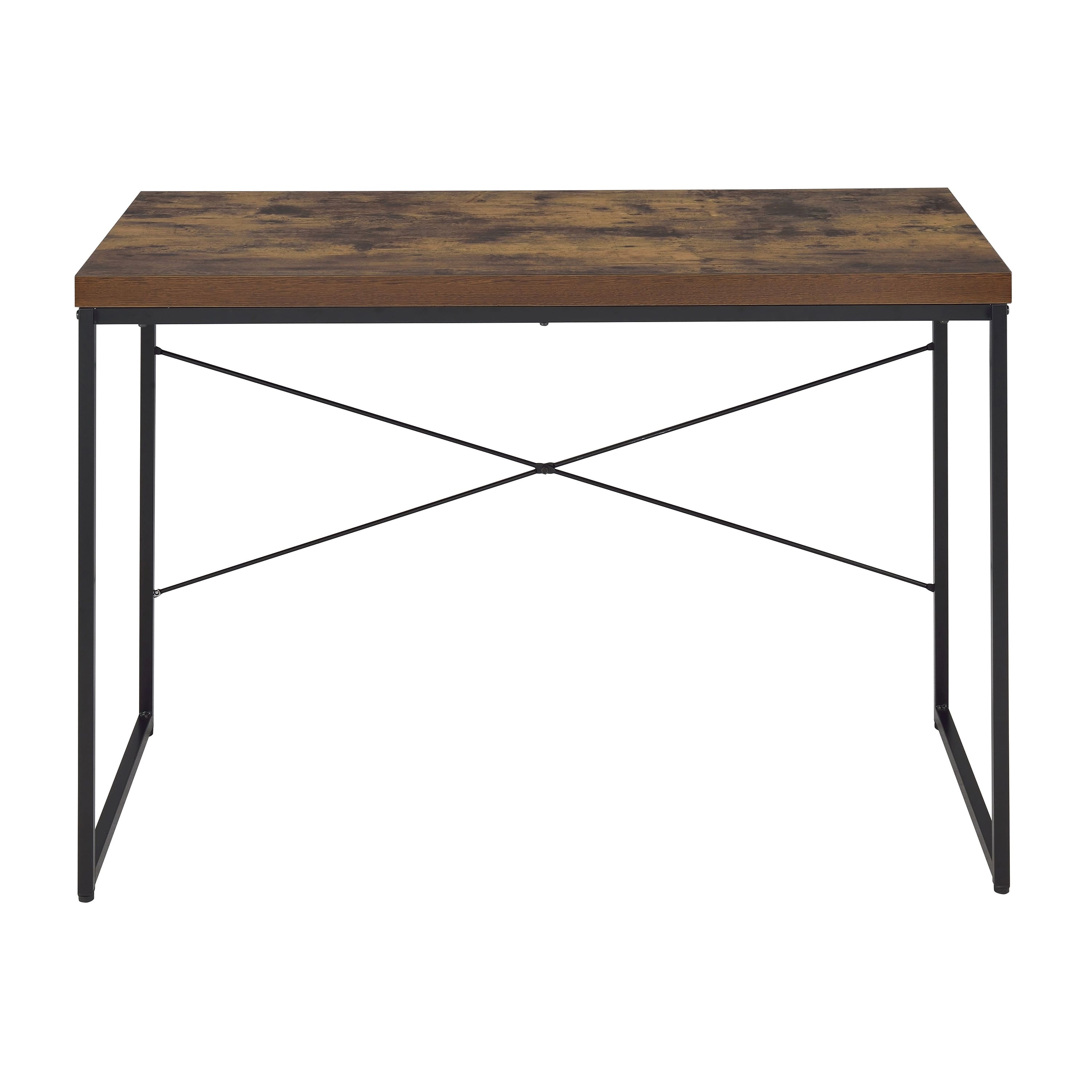 Forest'nSky - Weathered Oak Writing Desk with Black Metal Sled Base, Industrial Style Computer Table for Home Office - Brown