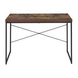 Forest'nSky - Weathered Oak Writing Desk with Black Metal Sled Base, Industrial Style Computer Table for Home Office - Brown