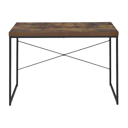 Front. Forest'nSky - Weathered Oak Writing Desk with Black Metal Sled Base, Industrial Style Computer Table for Home Office - Brown.