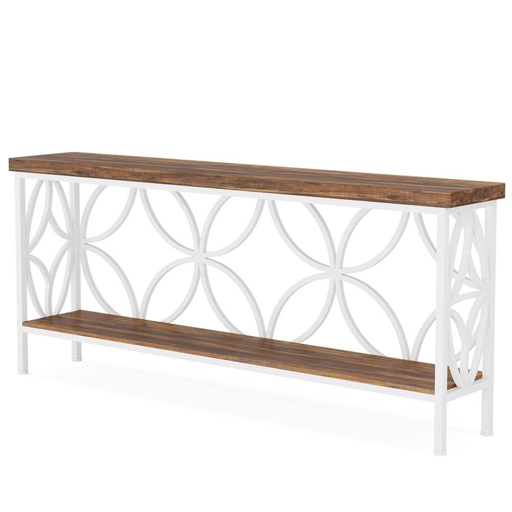 Angle. Kadyn - Entryway Table, Console Sofa Table,2-Tier Console Table, 70.9" Industrial Sofa Table Behind Couch,White - White.