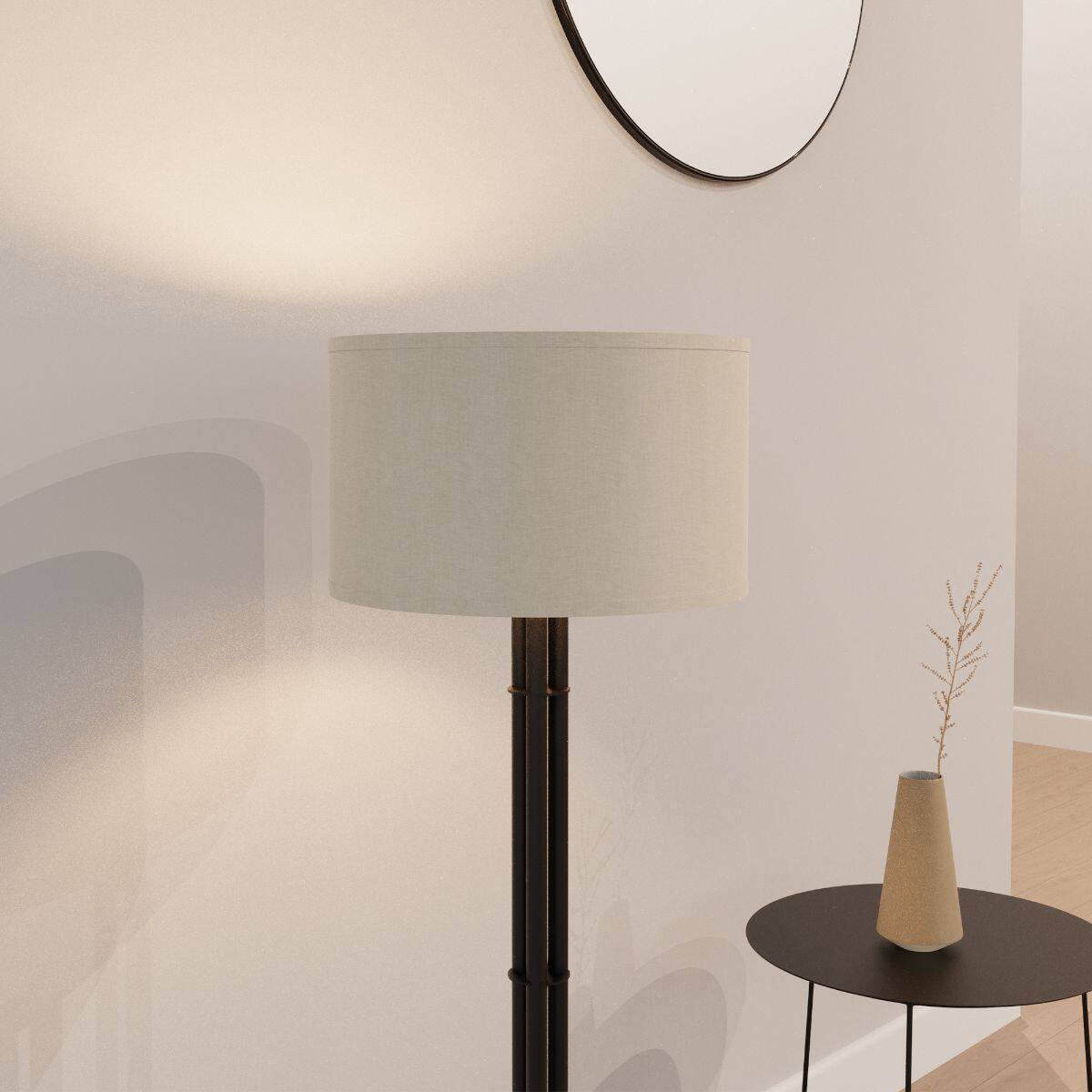 Angle. Infibrite - Classic Elegance 62 Inch Floor Lamp with Cylindrical Shade, E26 Bulb Compatible - White.