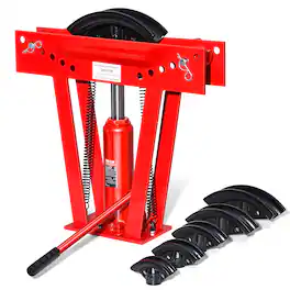 VEVOR - Hydraulic Pipe Bender, 12 Ton Manual Copper Exhaust Pipe Bending Machine with 6 Dies (1/2" - 2") - Red