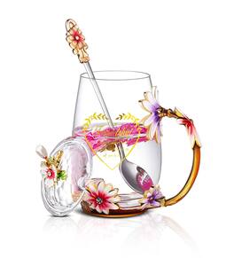 PARKER SLATER - 35oz Enamel Glass Flower Teapot With Removable Loose Tea Leaf Infuser Maker Gifts For Women Mom Mothers Day Christmas - Friendship