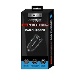 Xtreme - Power Pro Series 36W Dual Port High-Speed Power Delivery USB-C & 18W Quick Charge USB-A Adapter Car Charger - Black