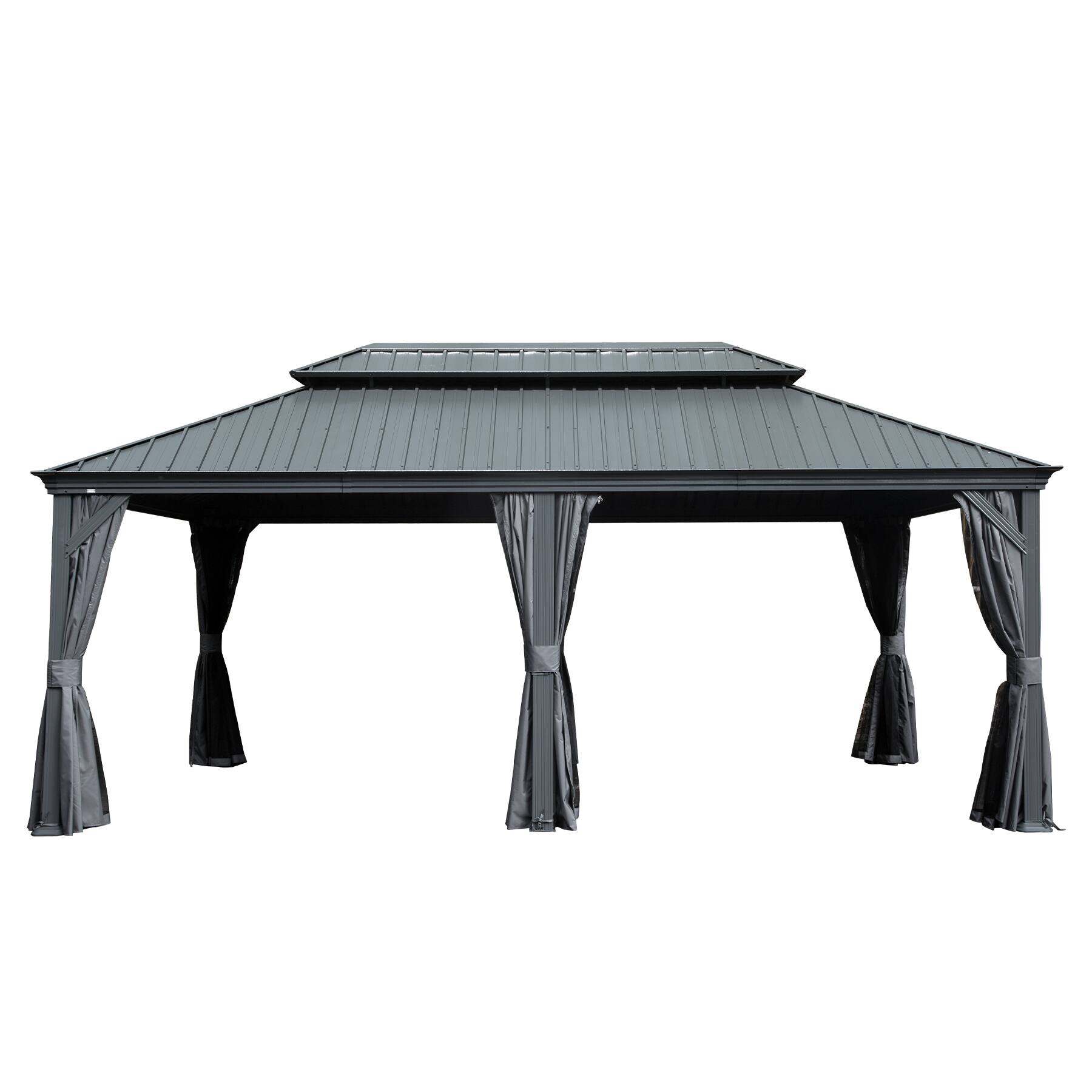 Loheer - Hardtop Gazebo 12x18 Outdoor Patio Gazebo with Galvanized Steel Double Roof, Aluminum Frame, Curtains