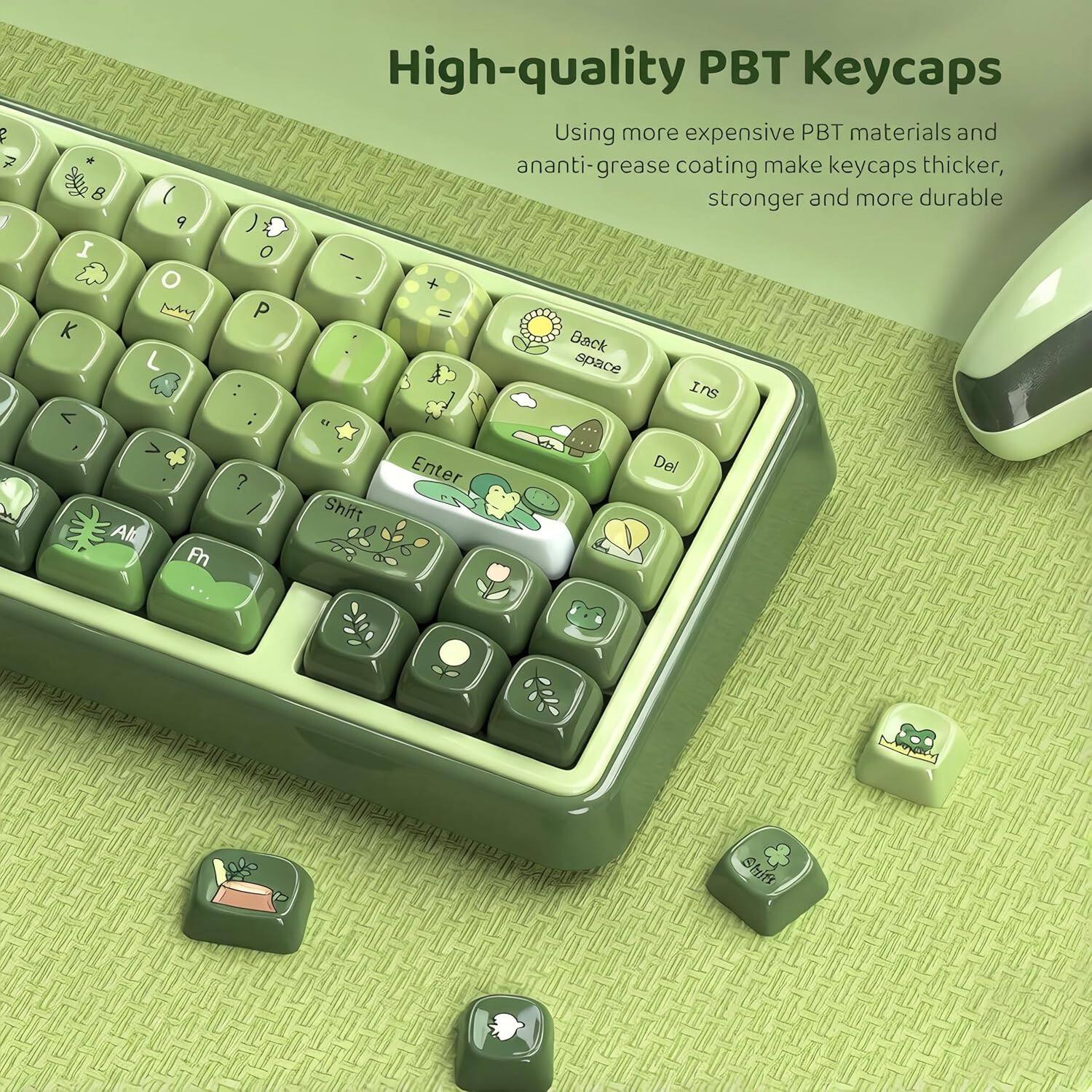 a 7 1 D * B I K < Al ( 9 O Fh ) 0 P ? High-quality PBT Keycaps Using more expensive PBT materials and an anti-grease coating make keycaps thicker, stronger and more durable - # Back space Ins Enter Del Shift 2 1 Stlft