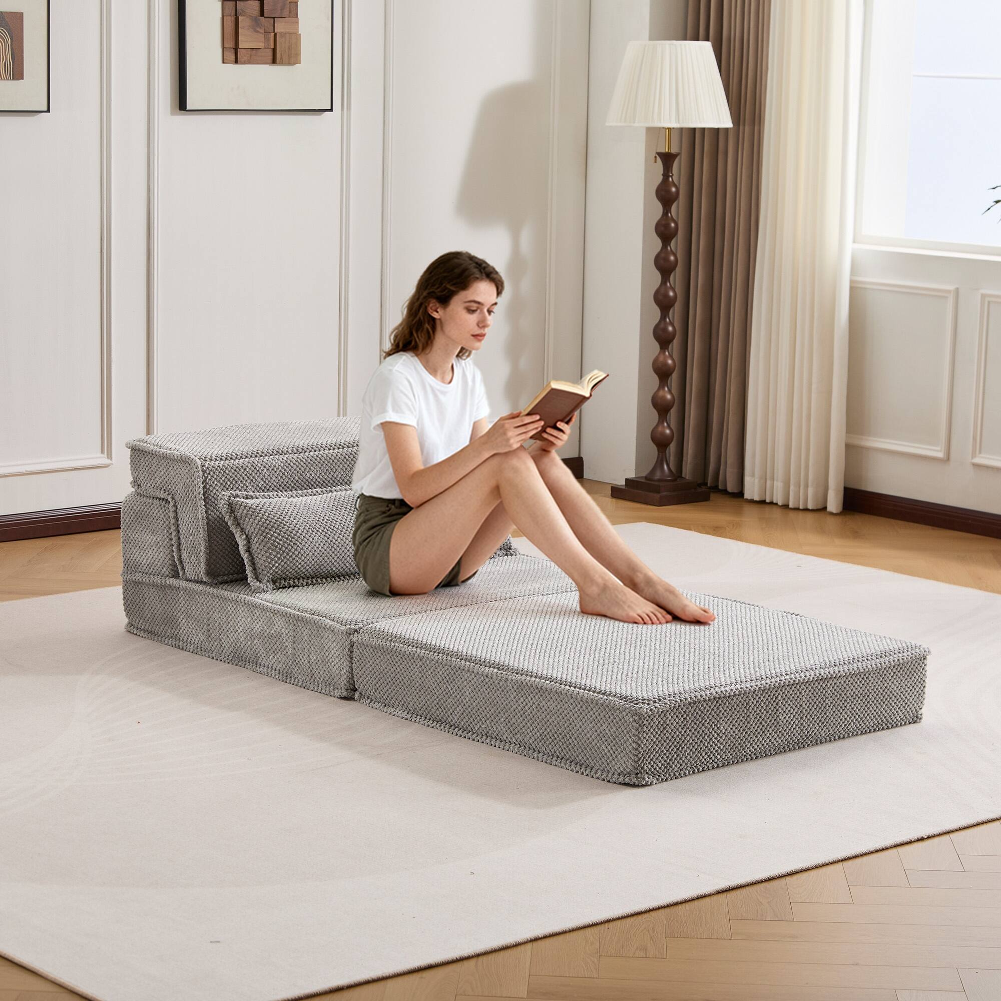 Angle. Boyel Living - Convertible Foam Floor Lounge Chair with Pillow - Light Grey.