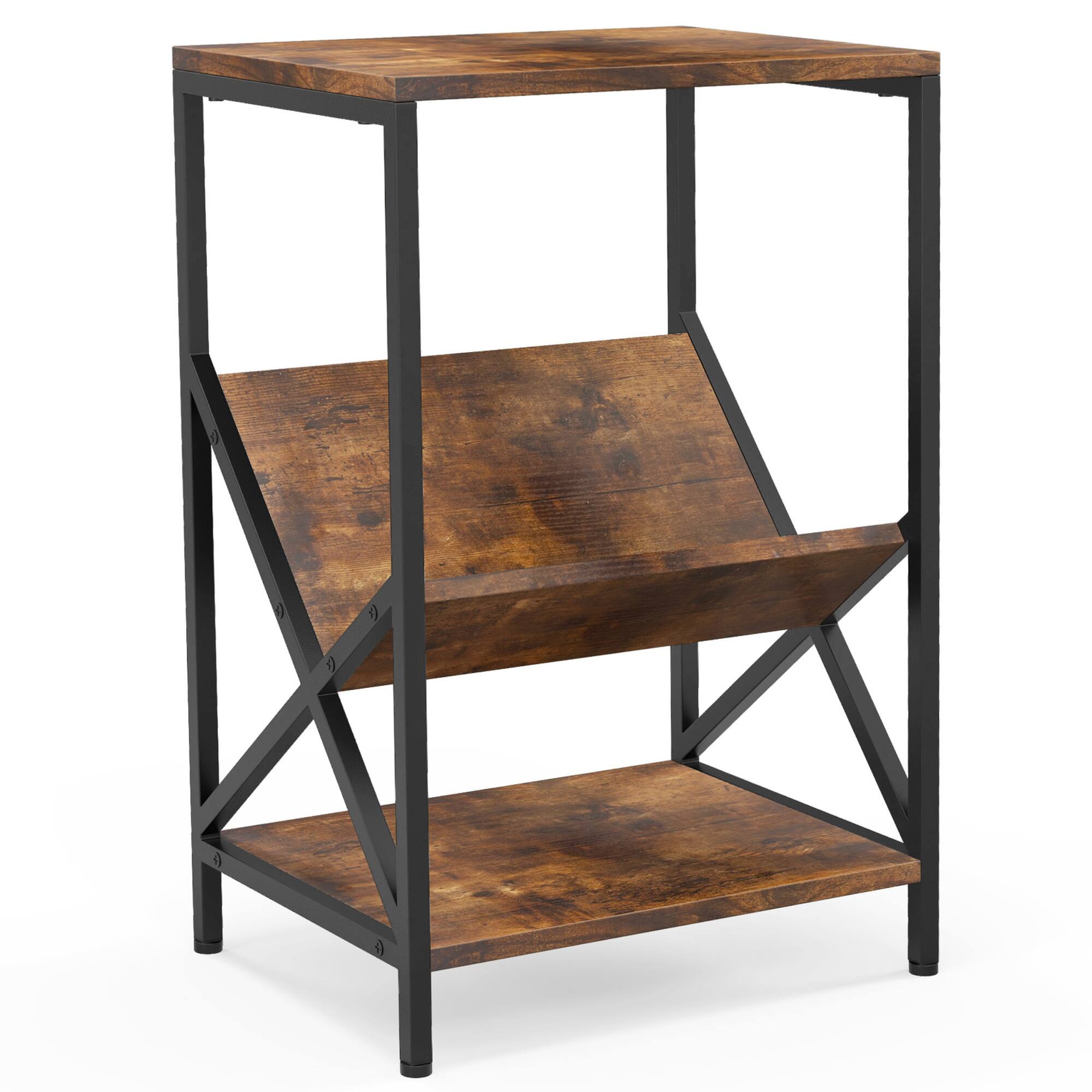 Alt View 9. Costway - Costway Industrial Side Table 3-Tier Nightstand End Table with 2 Open Storage Shelves - Rustic Brown.