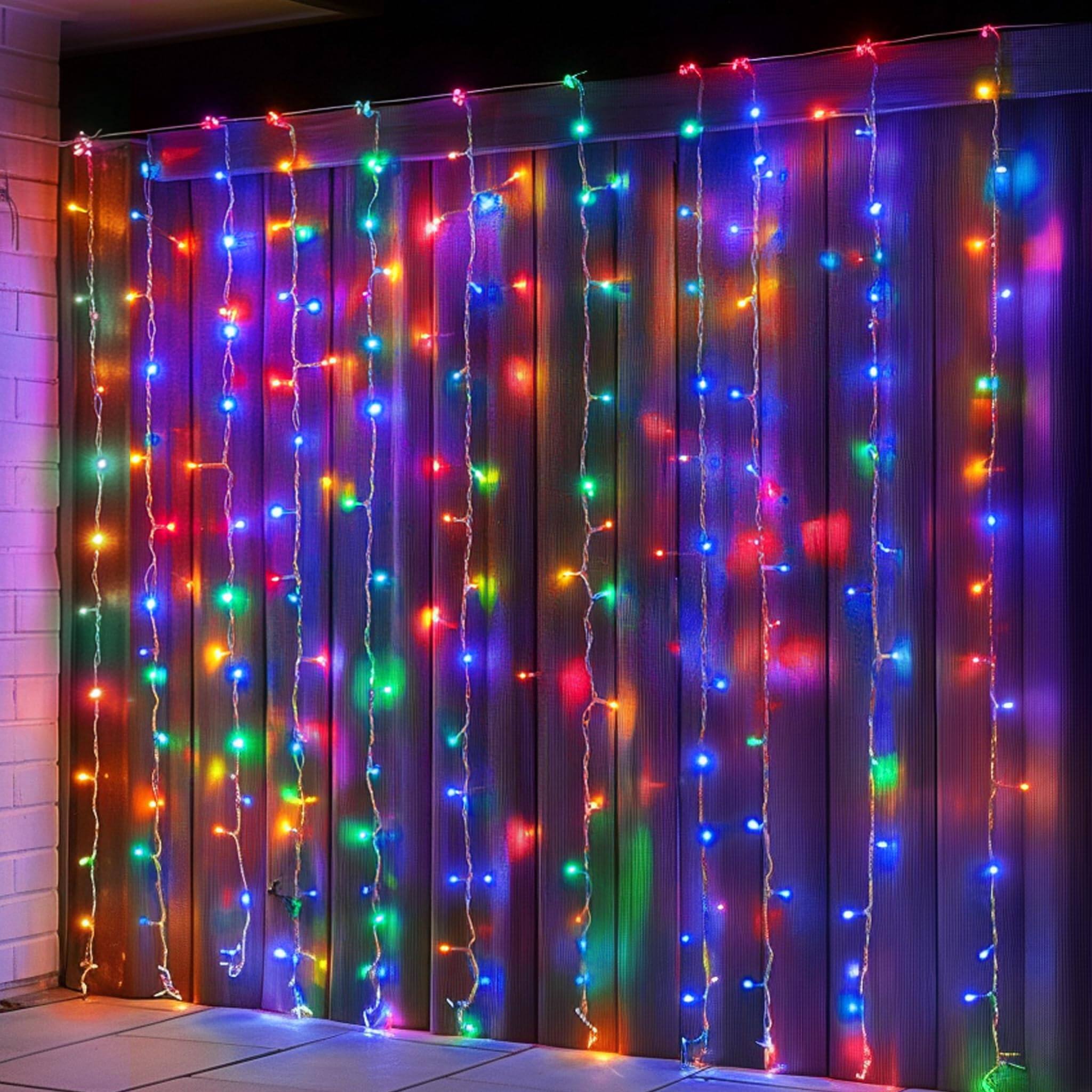 Front. Paradigms Interiors - 300 Led Curtain Lights Plug In Fairy For Bedroom Christmas Hanging String Outdoor Window Backdrop Wall Wedd... - Multicolor.