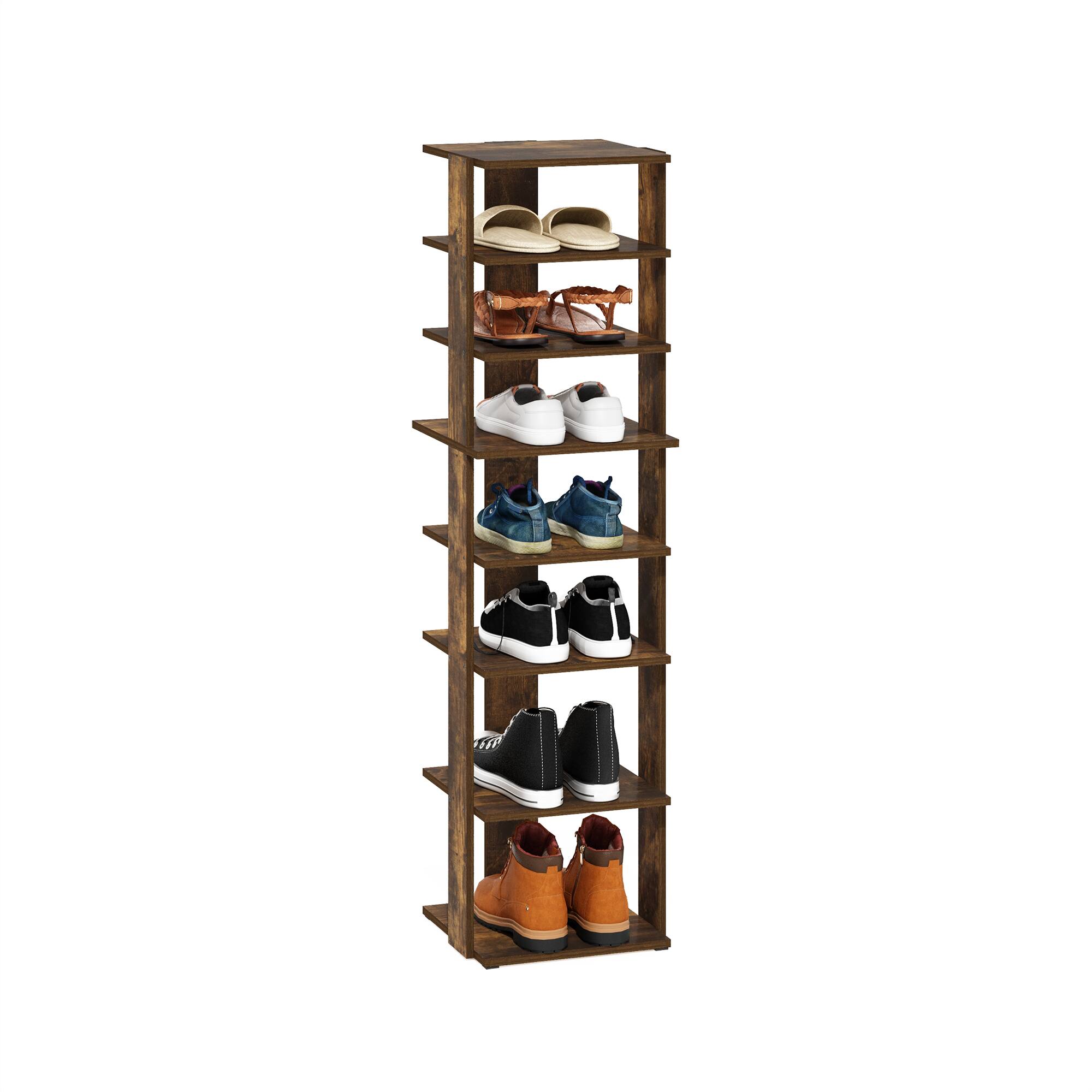Alt View 3. Furinno - Compact 8-Tier Vertical Space Saving Free Standing Shoe Tower, Shoe Rack for Closet Entryway - Amber Pine.