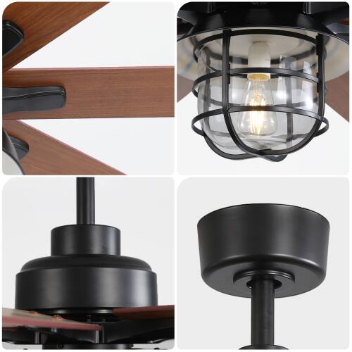 Alt View 2. LUCKY ONE - 66" Ceiling Fan with Light Remote 8 Blades 6-Speed DC Motor - Black.