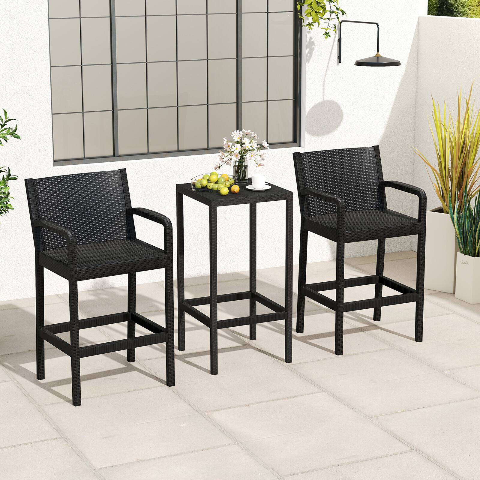 Alt View 1. Gymax - Gymax 3 Piece Patio Bar Set Bistro Table & Chairs w/ Heavy-Duty Metal Frame - Black.