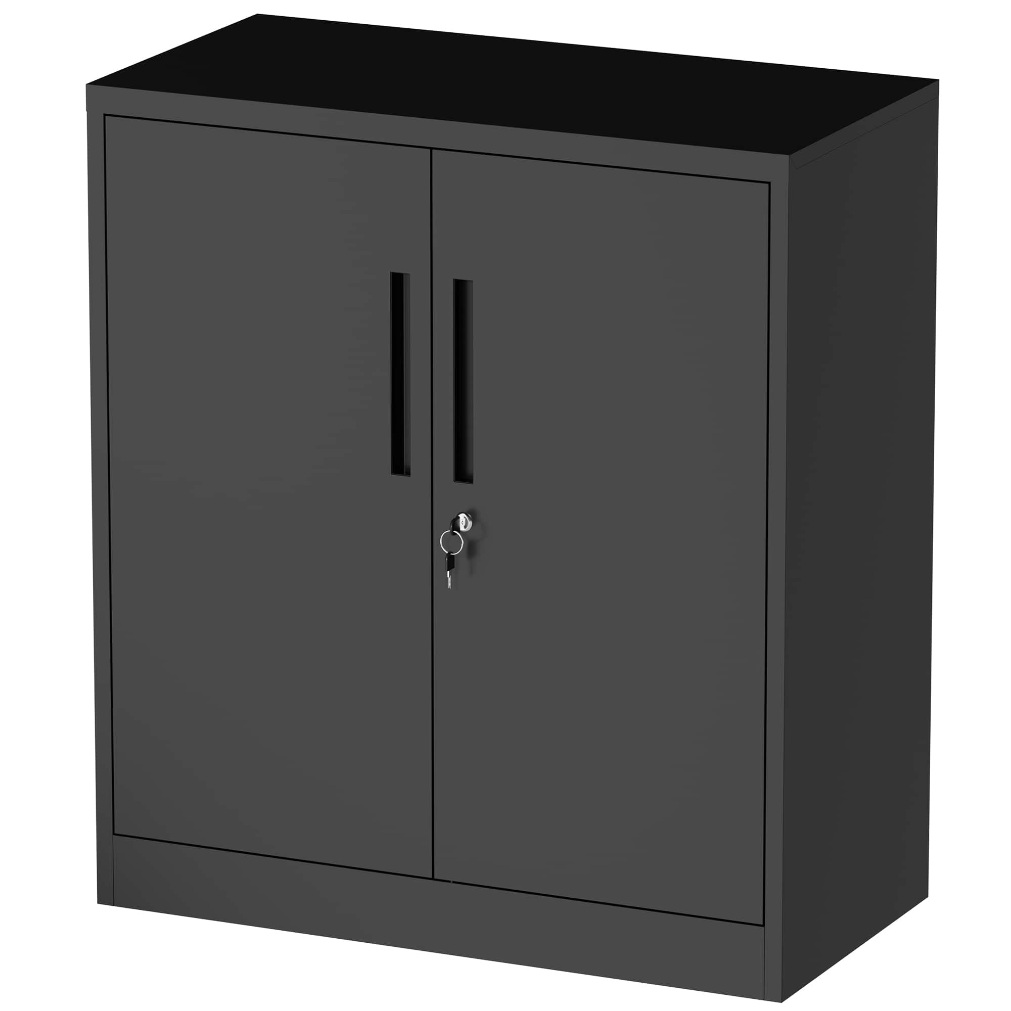 Forest'nSky - Heavy-Duty Steel Storage Cabinet with Lock & 2 Adjustable Shelves for Garage, Office & Home - Black
